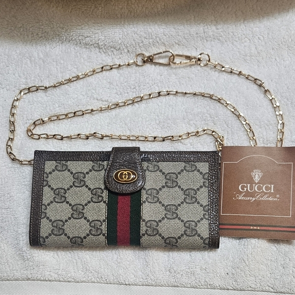 Vintage Gucci Ophidia Bifold Wallet Gold Chain Signature Monogram COA - Picture 1 of 9